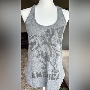 Buy Me Brunch SMALL Gray Funny Patriotic Abraham Lincoln Riding a T Rex Tank